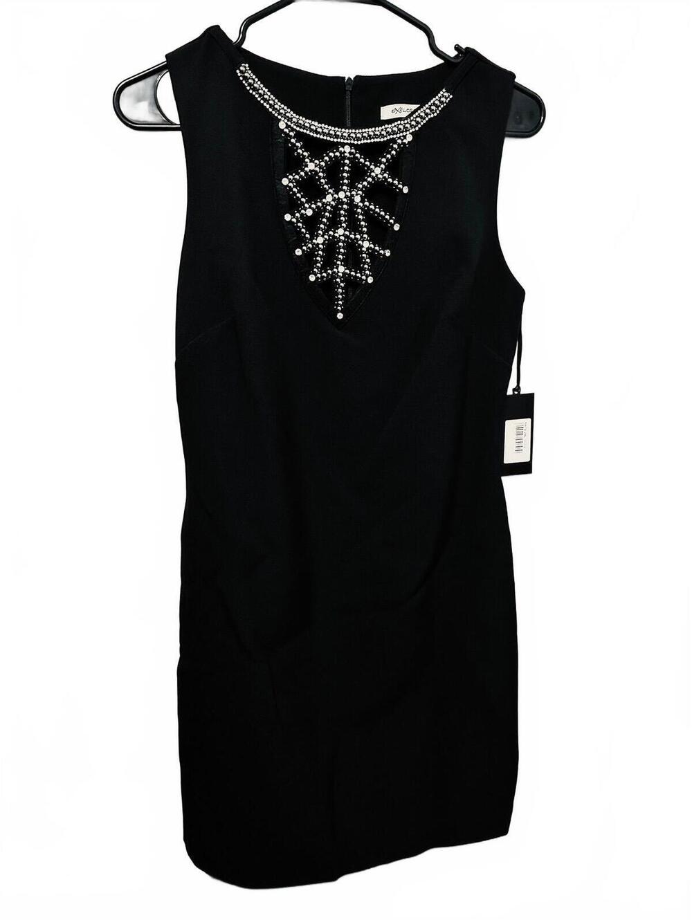 Explosion Black Beaded Cutout Sheath Dress